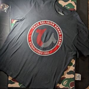 True Religion Charcoal and Red Logo Tee